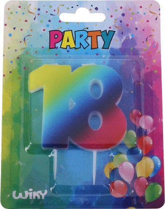 Candela di compleanno numero 18 arcobaleno