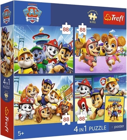 Puzzle Trefl 4 in 1 Paw Patrol (4×88 pezzi) con poster