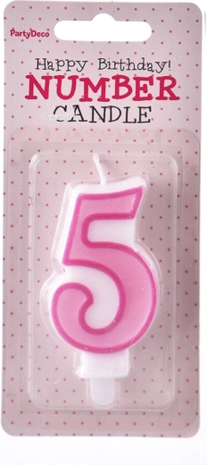 Candelina per torta numero 5 rosa 7 cm