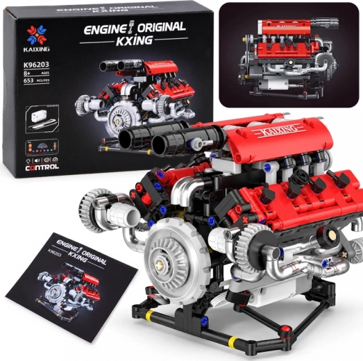 Kit di costruzione tecnica: assembla un motore V8 con batteria ricaricabile, 653 pezzi