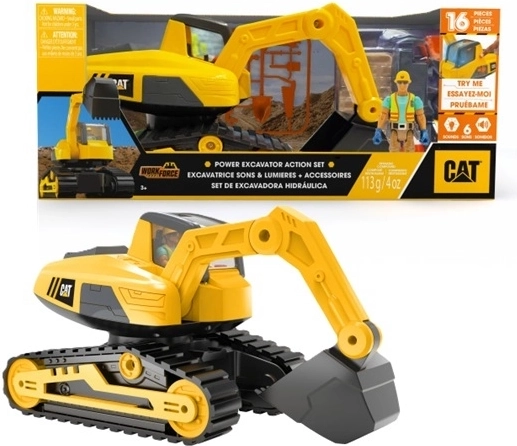 Escavatore cingolato CAT con effetti luminosi e sonori, figurina e accessori