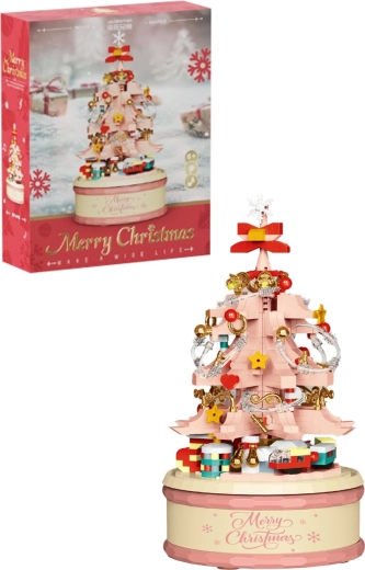 Set di costruzioni: alberello di Natale rosa con illuminazione LED e carillon meccanico (683 pezzi)