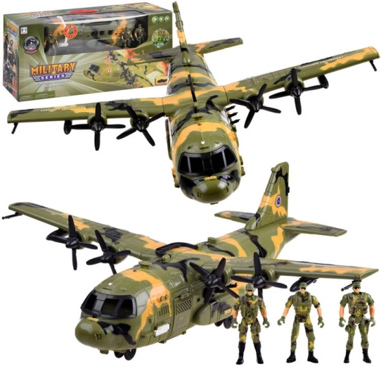 Aereo da trasporto militare con suono e luci con figure di soldati