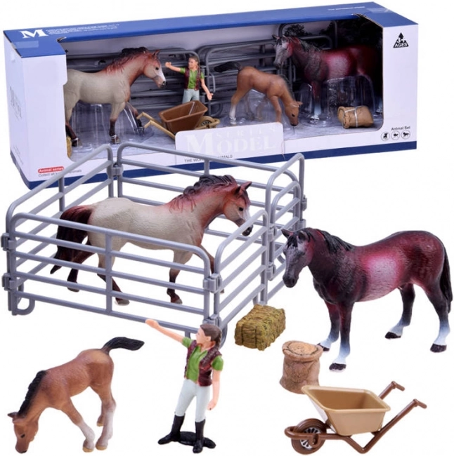Set di figurine di cavalli e contadino – Animaletti