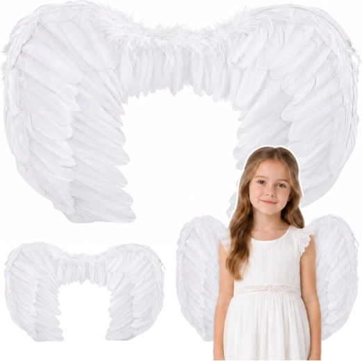 Ali di angelo per bambini con piume bianche 54 × 35 cm