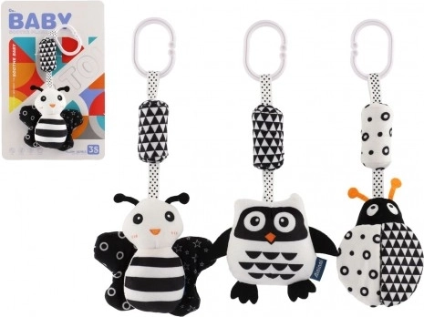 Giocattolo in peluche bianco e nero da appendere per passeggino e lettino, 30 cm