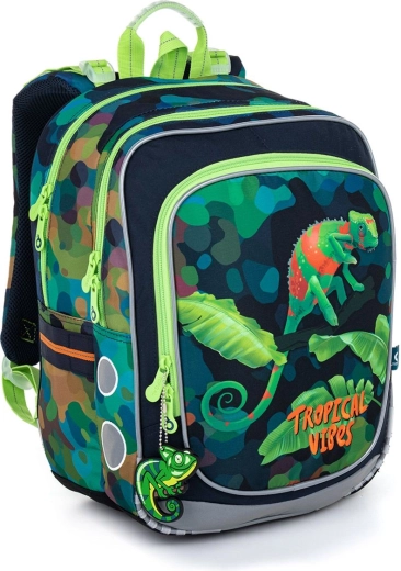 Zaino scolastico Topgal verde con camaleonti Endy