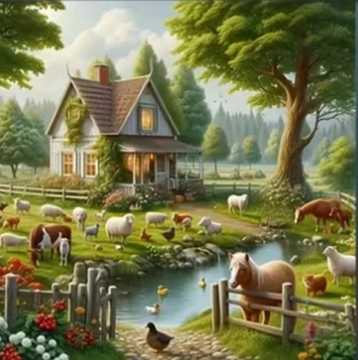 Norimpex pittura con diamanti Casa di campagna con animali 30 × 40 cm