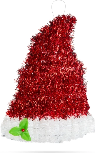 Cappello di Babbo Natale come decorazione natalizia rosso e bianco glitterato 34 × 26 cm
