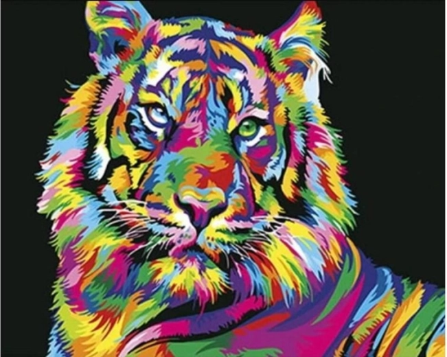Pittura con i numeri su tela intelaiata 50 × 40 cm – tigre colorata