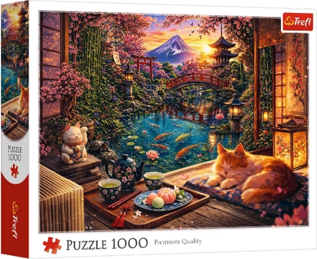 Puzzle da 1000 pezzi gatto in un giardino di sakura
