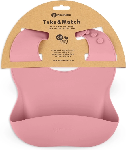 Petite&Mars bavaglino in silicone Take&Match dusty rose 6m+