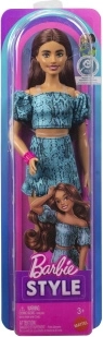 Mattel Barbie Fashionistas bambola da collezione con capelli scuri in outfit turchese a due pezzi