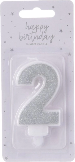 Candela argentata per torta numero 2 (7 cm)