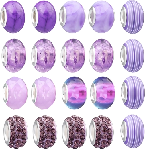 Perline viola con effetti e foro metallico