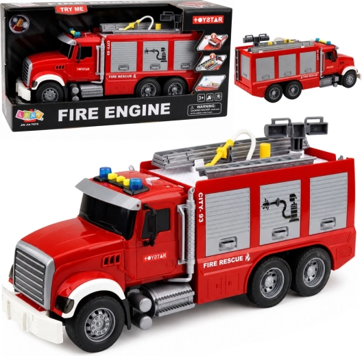 Grande camion dei pompieri per bambini con scala estensibile, tubo dell’acqua, luci e suoni - 1 pezzo