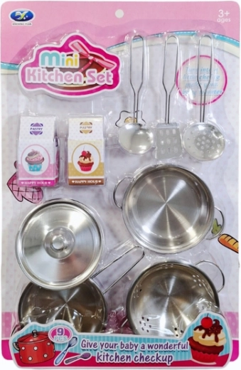 Set da cucina per bambini con pentole e stoviglie in metallo con accessori