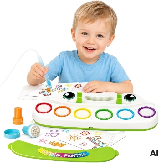 Set creativo da disegno WOOPIE con pennello luminoso e timbri
