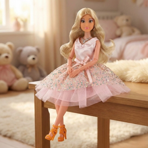Elegante abito rosa e accessori