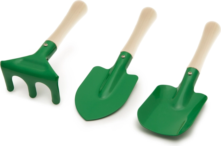 Set di attrezzi da giardinaggio per bambini con manici in legno, 3 pezzi
