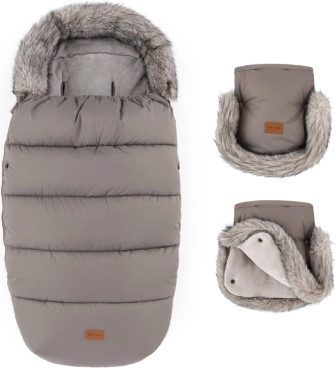 Petite&Mars set invernale: sacco nanna Comfy 4in1 e guanti per passeggino Furry mocha mousse