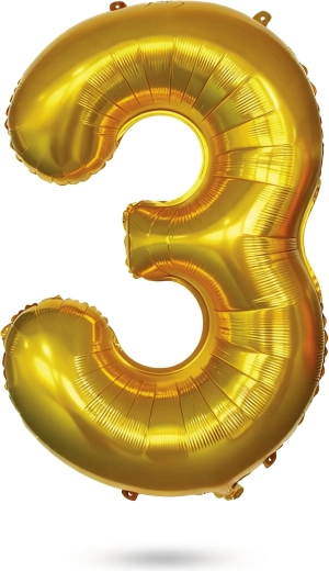 Palloncino dorato in foil a forma di numero 3, 85 cm