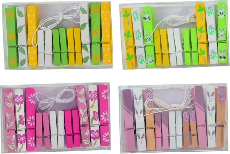 Mollette decorative pasquali in legno 12 pz (mix di 4 motivi)