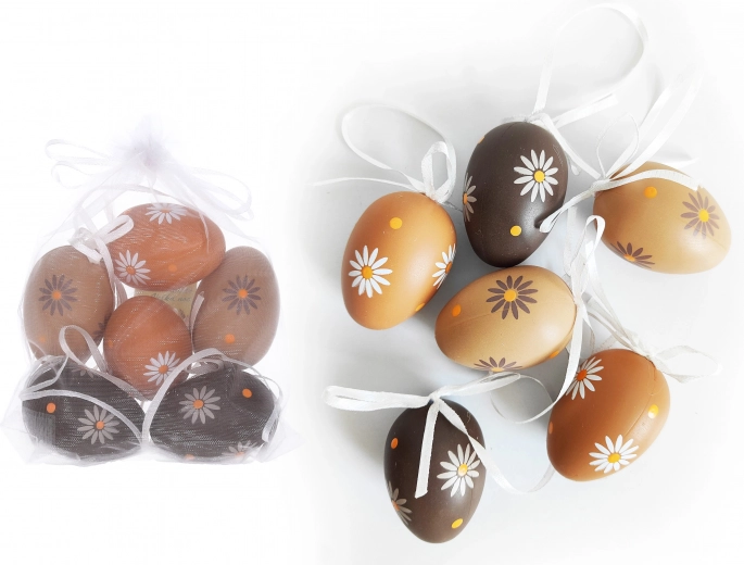 Uova decorative in plastica dipinte 6 cm, 6 pz