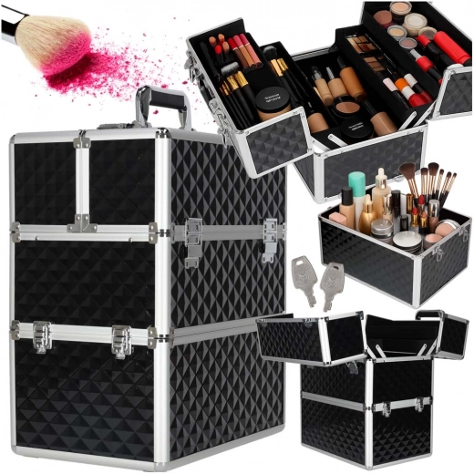Valigetta per cosmetici XXL 3D – organizer make-up a scomparti apribili con serratura