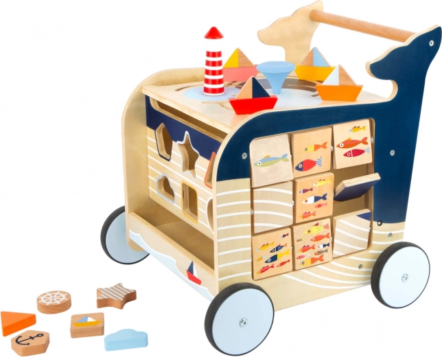 Girello in Legno a Forma di Balena con Giochi Marini