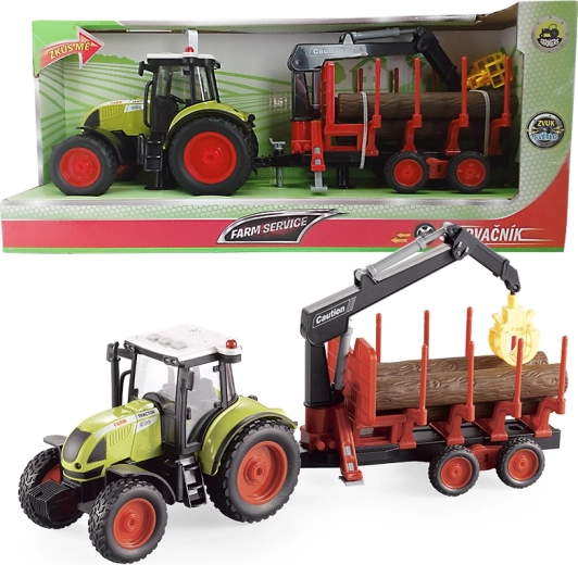 Trattore Farm service con rimorchio per il trasporto del legname 1:16