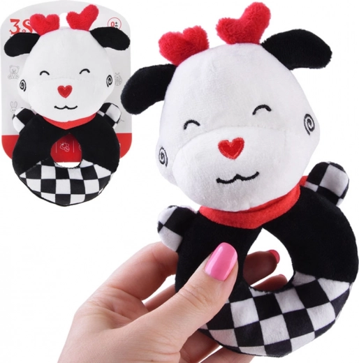 Sonaglio a contrasto con squeaker a forma di mucca per neonati