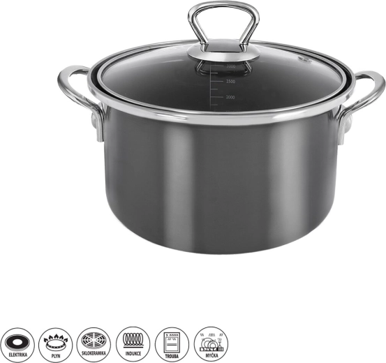 Pentola smaltata METALIC Lem 3,25 l con coperchio in vetro