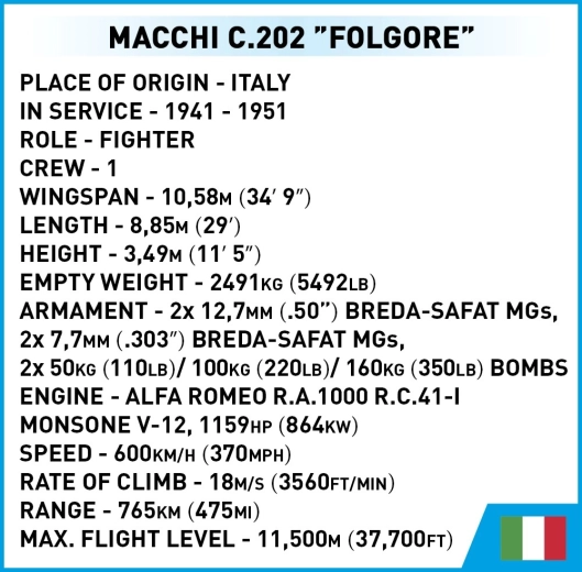 Scheda informativa con le specifiche dell’aeromobile