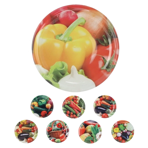 Coperchio per conserve twist-off FI 66 con motivo di verdure – mix di design (1250 pz)