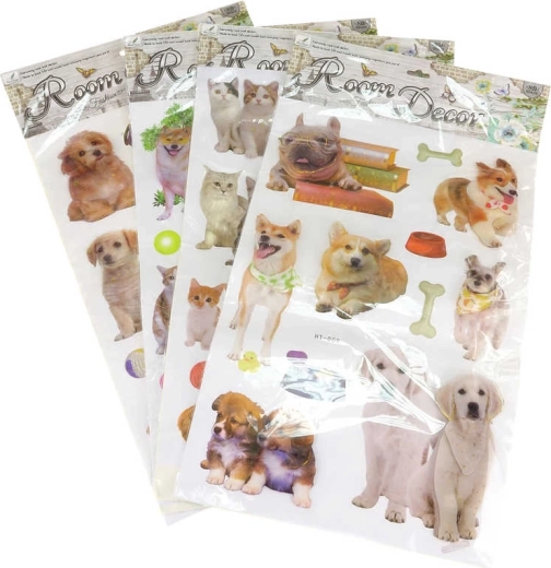 Adesivi da parete 2D/3D cani e gatti glitterati (11 pz)