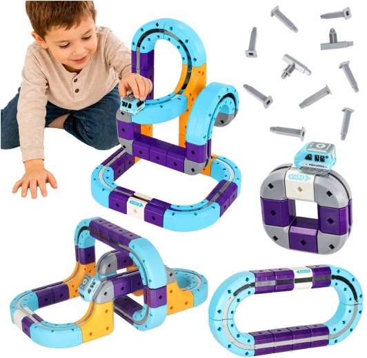 Kit di costruzione magnetico per pista da corsa con macchinina, 54 pezzi