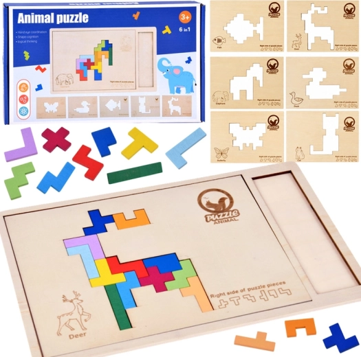 Puzzle logico in legno Tetris con animali