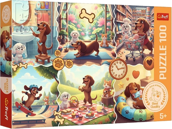 Puzzle da 100 pezzi “Una lunga giornata del bassotto”