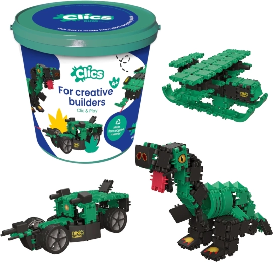 Clics secchio dinosauri 6 in 1, costruzioni 141 pezzi