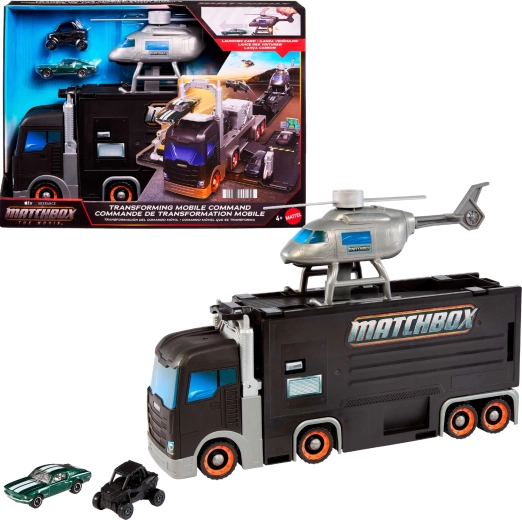 Matchbox quartier generale mobile – camion da trasporto trasformabile con elicottero e 2 automobiline