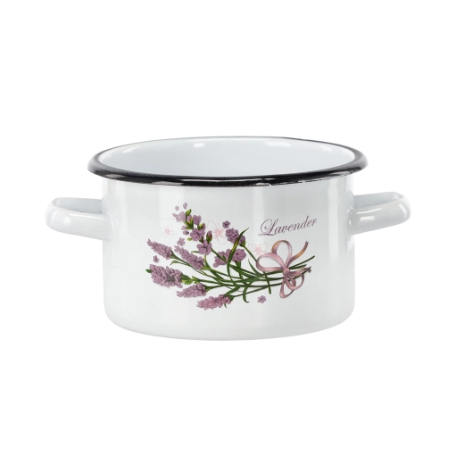 Pentola smaltata 2 l, 16 cm, bianca con motivo lavanda - 1 pezzo