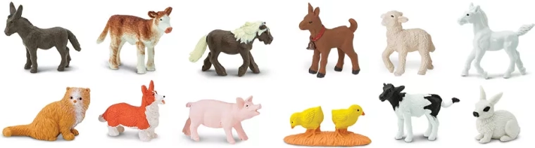 Cuccioli della fattoria – set di 48 mini animali dipinti a mano