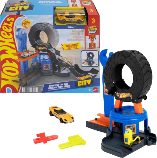 Officina Hot Wheels City con pneumatico trasformabile e macchinina