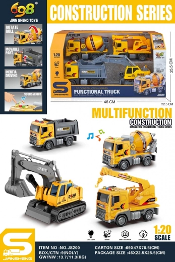 veicoli da cantiere 1:20 con luci e suoni – set da 4 pezzi