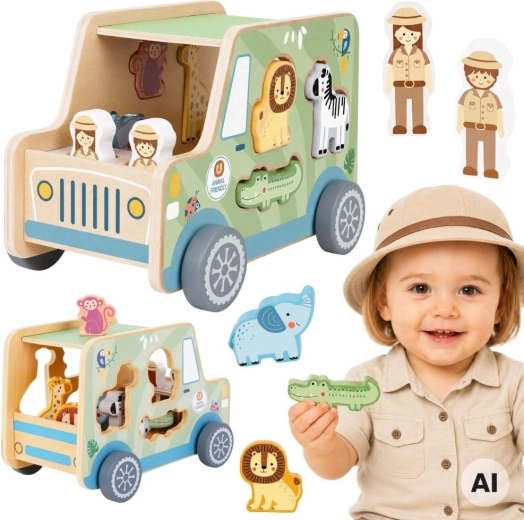 Auto safari in legno con animaletti a incastro Tooky Toy