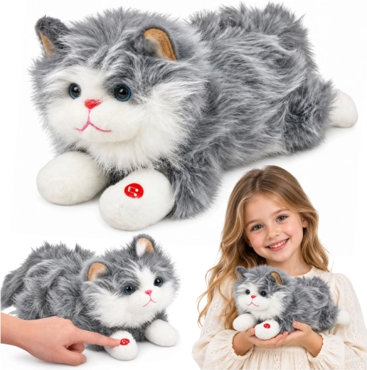 Gatto di peluche interattivo con miagolio, grigio e bianco, 40 cm