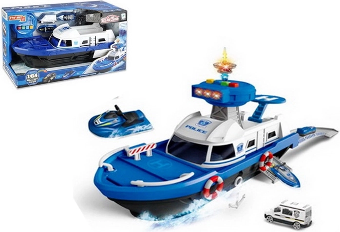 Motovedetta della polizia con luci e suoni