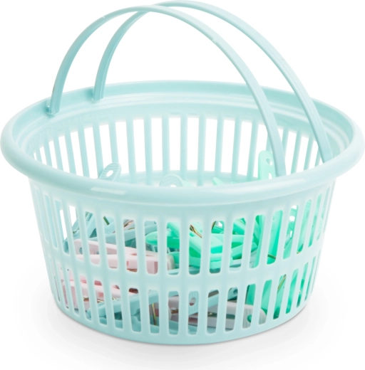 Set di mollette in plastica per bucato con cestino portaoggetti, 24 pezzi