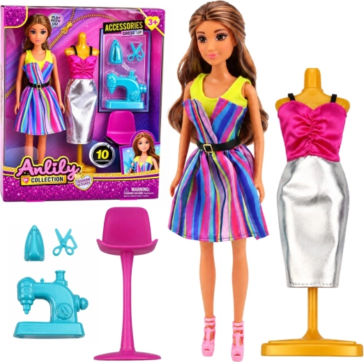 Anlily stilista di moda – bambola con macchina da cucire e manichino da sarta 30 cm